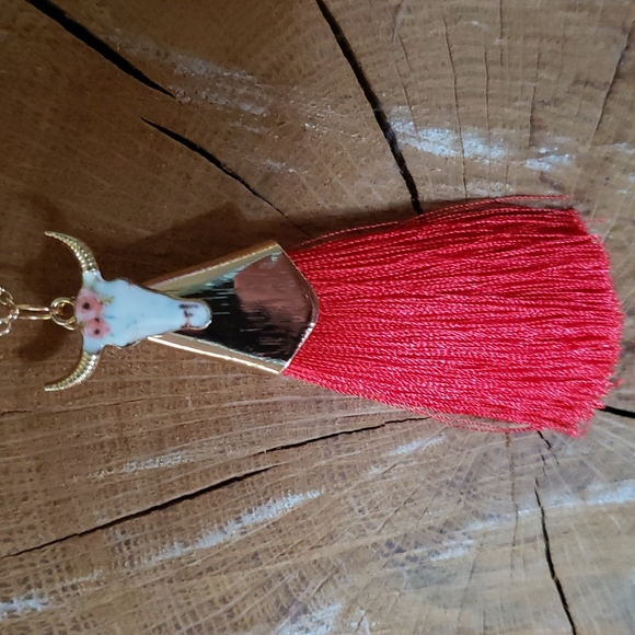 Steer Head Necklace Western Country Vaquera Bull Head Rodeo Floral Cowgirl Cow - Picture 5 of 13